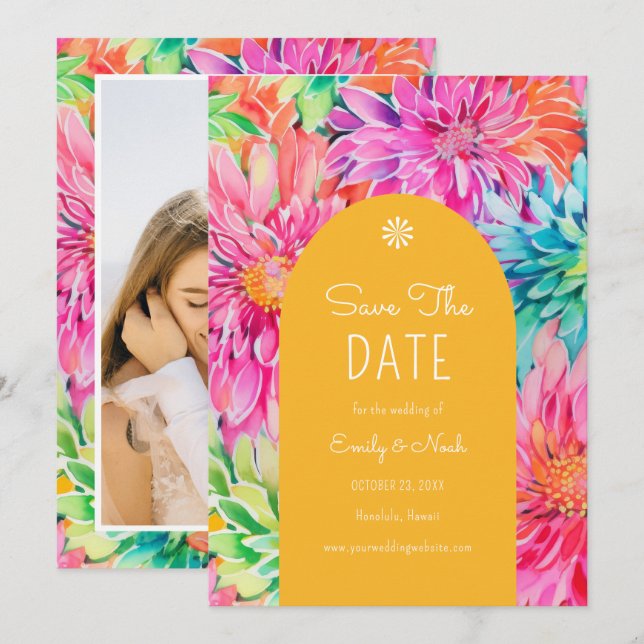 Save The Date Mariage Floral Tropical Moderne Aquarelle Coloré (Devant / Derrière)