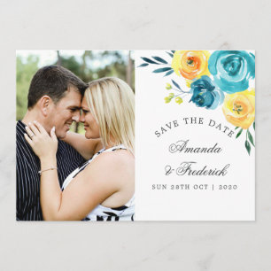 Save The Date Mariage floral turquoise et jaune Enregistrer la d