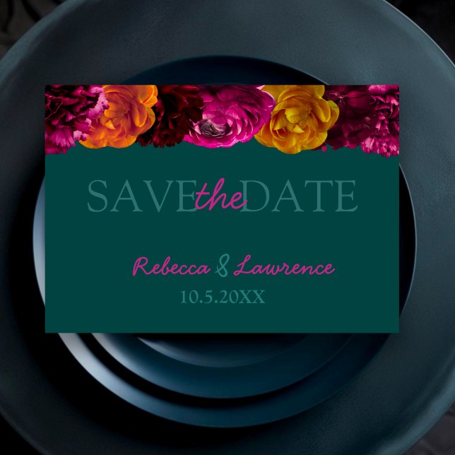 Save The Date Mariage floral vert rose chaud moderne (Créateur téléchargé)