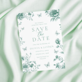 Save The Date Mariage Floral Vert Sauge Vintage Enchanté