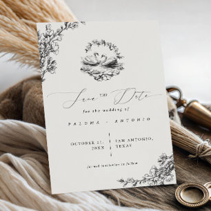 Save The Date Mariage Floral Vintage Cygne Dessiné à la Main