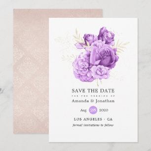 Save The Date Mariage floral violet et ivoire