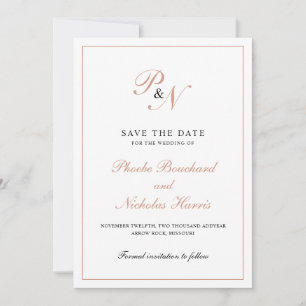 Save The Date Mariage Formel Élégant Monogramme Or Rose