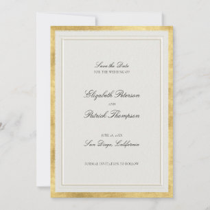 Save The Date Mariage Formel Moderne Classique Faux Or Ecru
