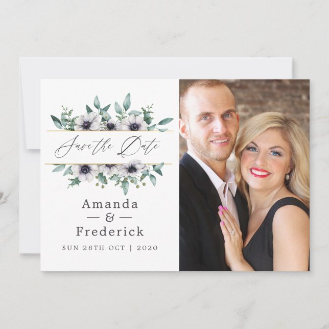 Save The Date Mariage géométrique à l'anémone d'eucalyptus (Devant)