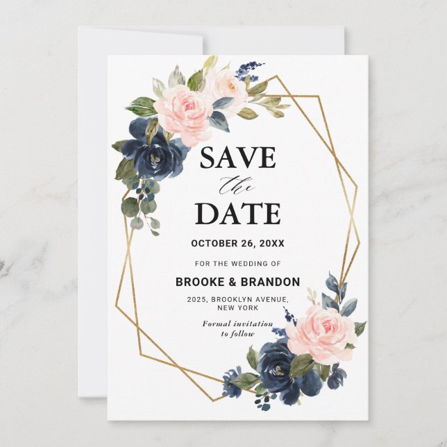 Save The Date Mariage géométrique bleu bleu bleu bleu bleu marin (Devant)