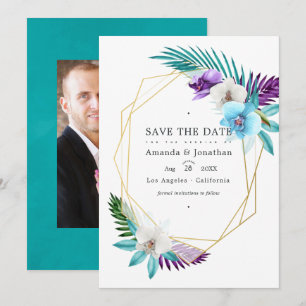 Save The Date Mariage géométrique d'orchidées tropicales à l'aqu