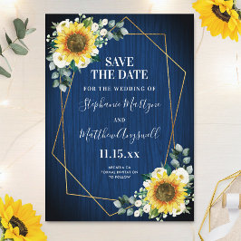Save The Date Mariage géométrique du tournesol bleu marine