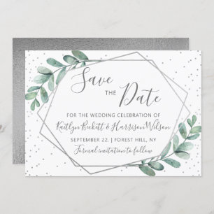 Save The Date Mariage géométrique en argent Eucalyptus