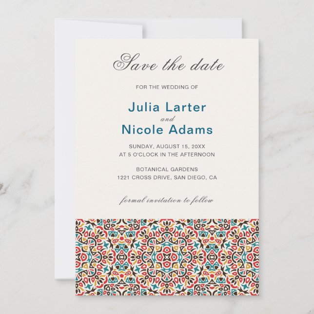 Save The Date Mariage géométrique en treillis marocain (Devant)