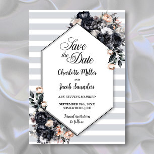 Save The Date Mariage géométrique floral noir