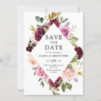 Mariage Géométrique Floral Rose Fardé Violet Prune