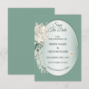 Save The Date Mariage Géométrique Floral Vert Jasmin Blanc