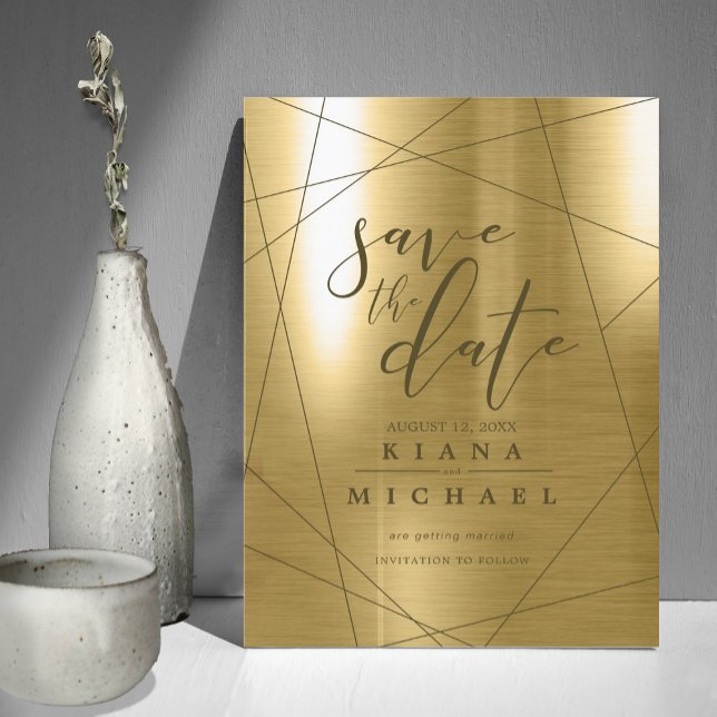 Save The Date Mariage géométrique métallique Gold ID648 (Créateur téléchargé)