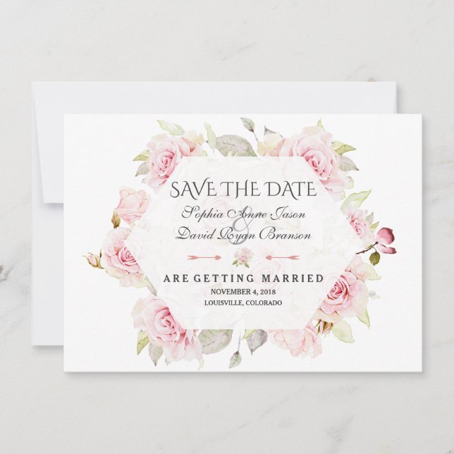 Save The Date Mariage Géométrique Plutôt Rose Floral Enregistrer (Devant)