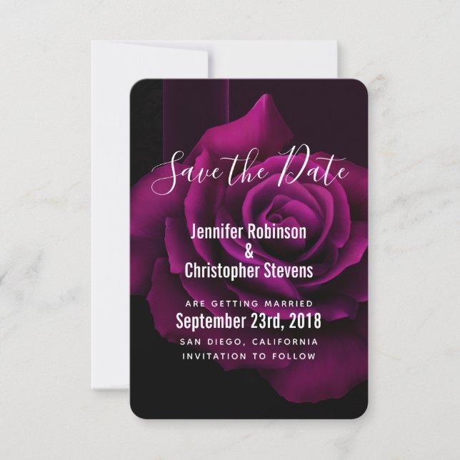 Save The Date Mariage gothique à fleurs violettes-rouges (Devant)