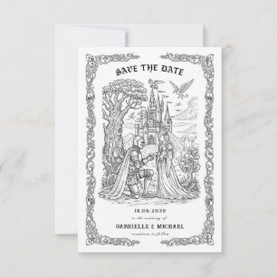 Save The Date Mariage Gothique Château Chevalier Noir Blanc
