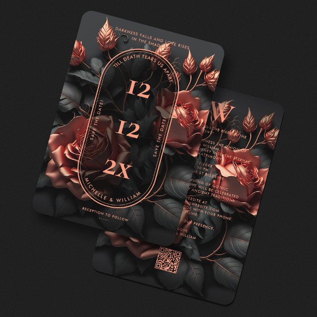 Save The Date Mariage gothique Floral Élégant Rosegold QR (Gothic Wedding Monogram Floral Elegant Rosegold Save The Date
)