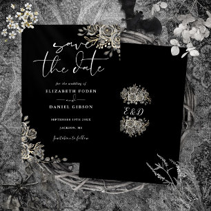 Save The Date Mariage gothique floral monochrome en monogramme