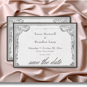 Save The Date Mariage gothique médiéval bordure ligne vintage
