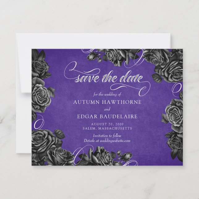 Save The Date Mariage gothique Rose violet noir (Devant)