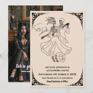 Save The Date Mariage gothique - Squelettes mignons dansent dans