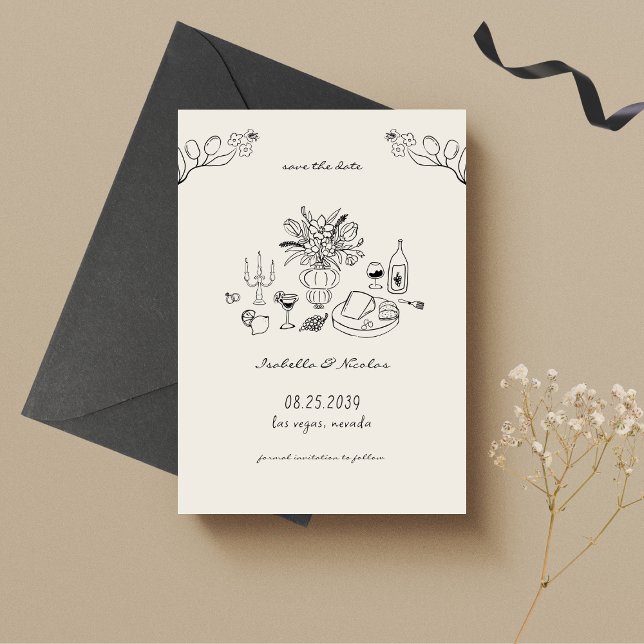 Save The Date Mariage gribouillé dessiné à la main (Créateur téléchargé)