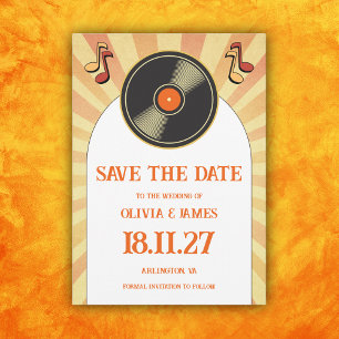 Save The Date Mariage Groovy Vinyle Musique Rétro Orange des Ann