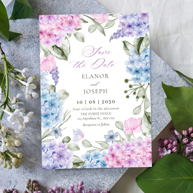 Save The Date Mariage hydrangea floral (Créateur téléchargé)