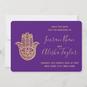 Save The Date Mariage indien à retenir date Or hamsa Henna