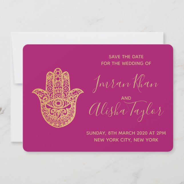 Save The Date Mariage indien Date à sauvegarder Hamsa or Henna (Devant)