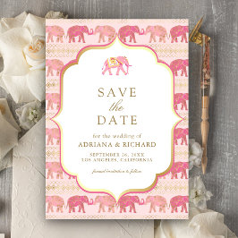Save The Date Mariage indien Eléphant rose et or Photo