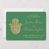 Mariage indien Enregistrer la date Gold hamsa Henn