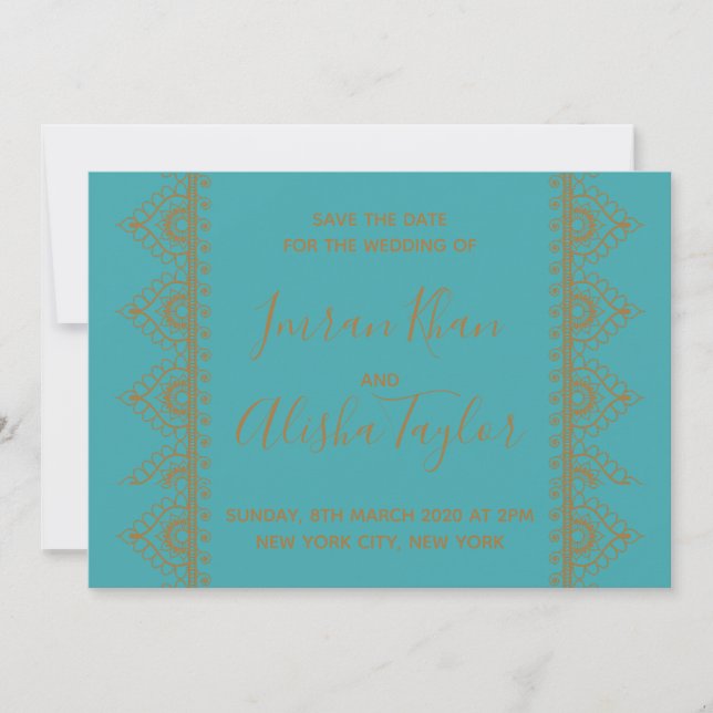 Save The Date Mariage indien Mehendi Sauvez la date hamsa Henna (Devant)