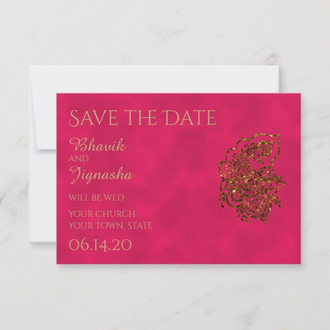 Save The Date Mariage indien rose et or Enregistrer la date (Devant)