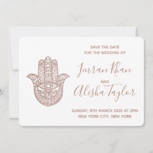 Save The Date Mariage indien Sauvez la date Rose Gold hamsa Henn