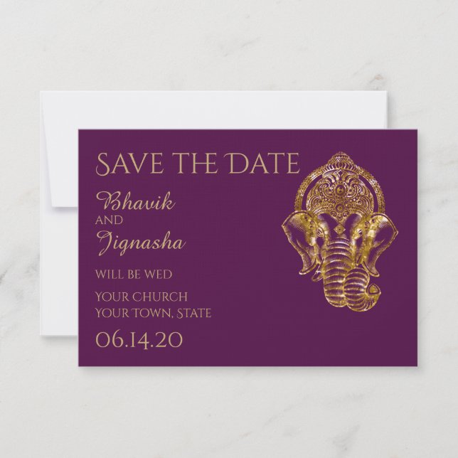 Save The Date Mariage indien violet et or Enregistrer la date (Devant)