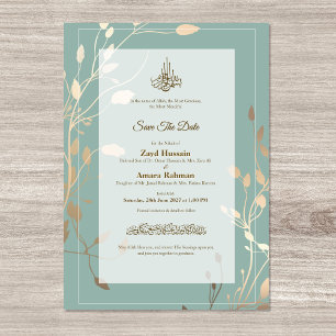 Save The Date Mariage islamique Vert sauge & Or