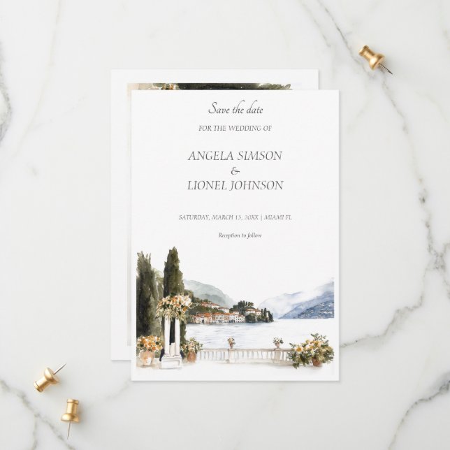 Save The Date Mariage italien du lac de Côme (Devant/Arrière en situation)