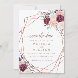 Save The Date Mariage ivoire géométrique de Bourgogne moderne