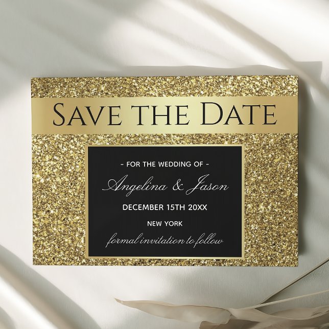 Save The Date Mariage Luxueux Noir et Or (Créateur téléchargé)