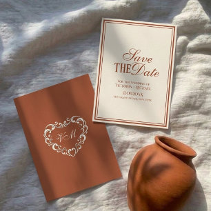 Save The Date Mariage Luxueux Terre Cuite Ivoire Élégant de Haut
