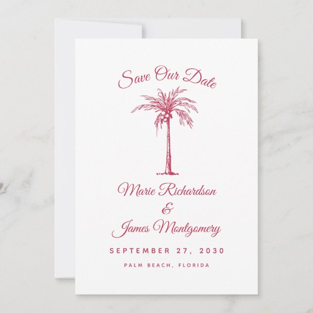 Save The Date Mariage Magenta Beach moderne Sauvez la date (Devant)