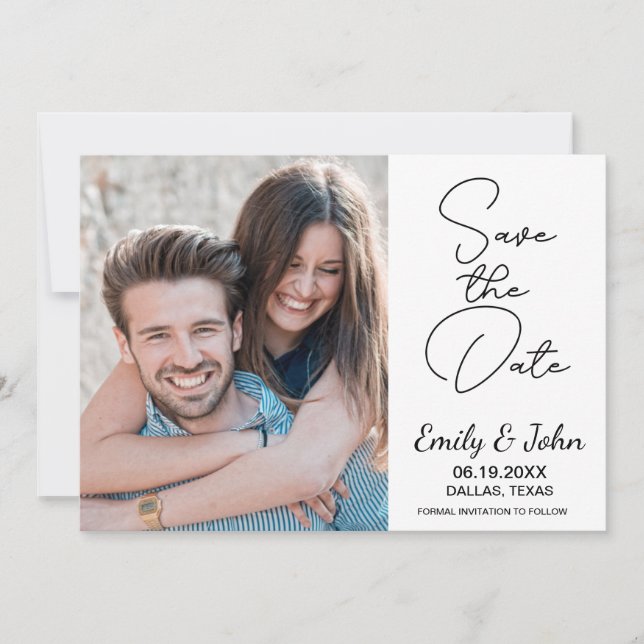 Save The Date Mariage manuscrit de photo moderne élégant (Devant)