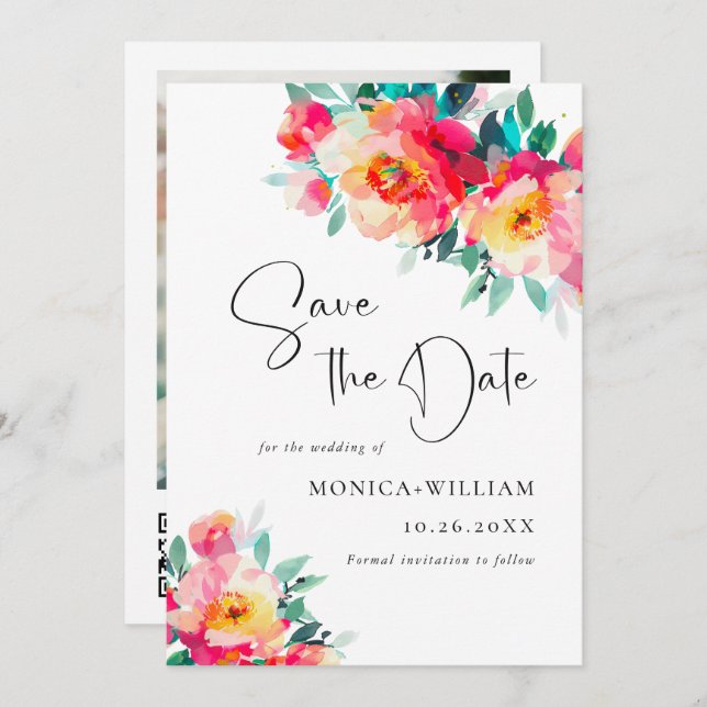 Save The Date Mariage Mariage de fleurs rose pâle (Devant / Derrière)