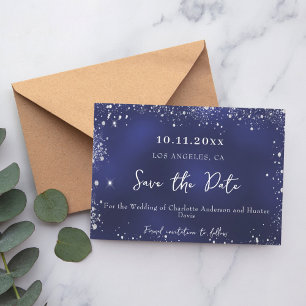 Save The Date Mariage marine bleu argent parties scintillant hiv