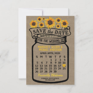 Save The Date Mariage Mason Jar Sunflowers Avril 2020 Calendrier