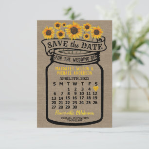 Save The Date Mariage Mason Jar Sunflowers Avril 2025 Calendrier