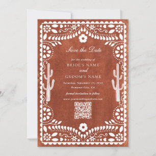 Save The Date Mariage mexicain en papier découpé terracotta marr
