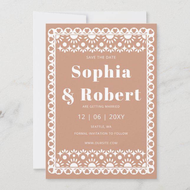 Save The Date Mariage mexicain Fiesta Barro Papel Picado Boho (Devant)